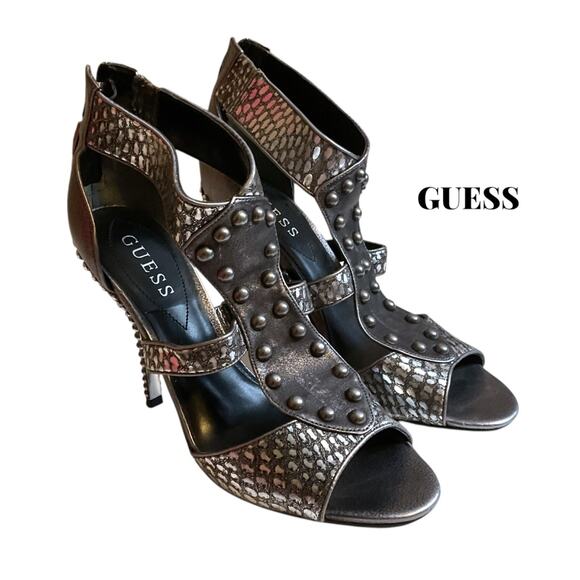 GUESS Stiletto Pumps 6.5M Pewter Black Carole Punk Rock Studded High Heels Y2K - Picture 7 of 14